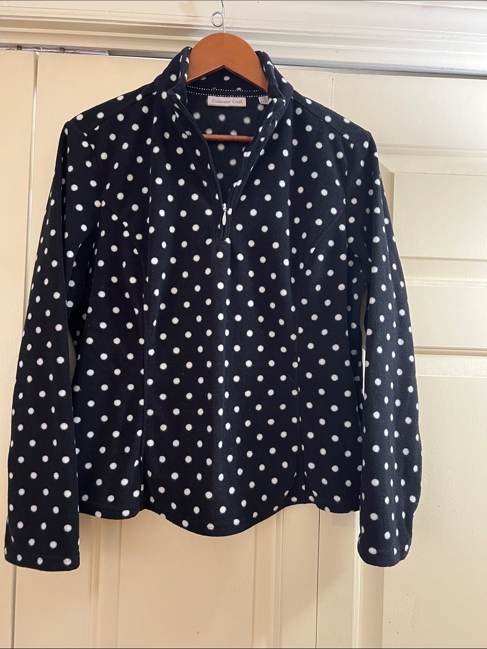 Coldwater Creek Black/White Polka Dot Half-Zip Fleece Pullover Soft Top